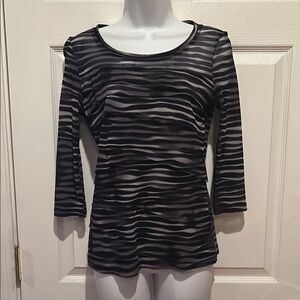Kenneth Cole Black and Gray Striped Women's Top